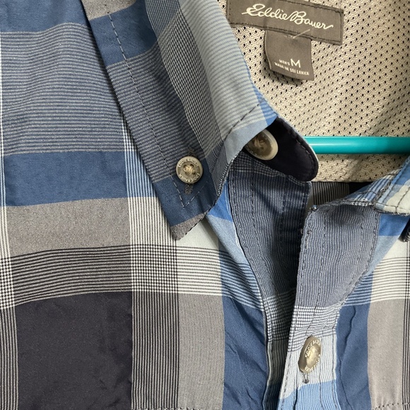 Eddie Bauer Men’s  Performance Blue Plaid Short Sleeve Button-Down Shirt Size M - Picture 5 of 8